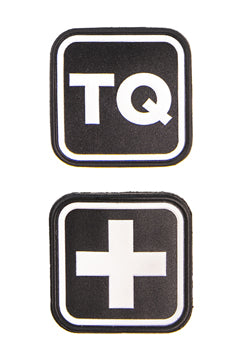 Two Black 1.25" x 1.25" PVC patches for medical and tourniquet pouches.  HSGI: MEDICAL PATCH COMBO | 2 Pack | 90MD00