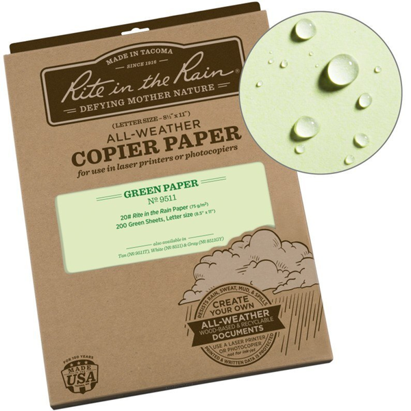 RITE IN THE RAIN 200 SHEETS OF 8.5X11 GREEN COPY PAPER | RITR-9511 GREEN