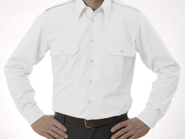 MENS LONG SLEEVE CANADIAN MILITARY STYLE UNIFORM SHIRT | WHITE | 82L