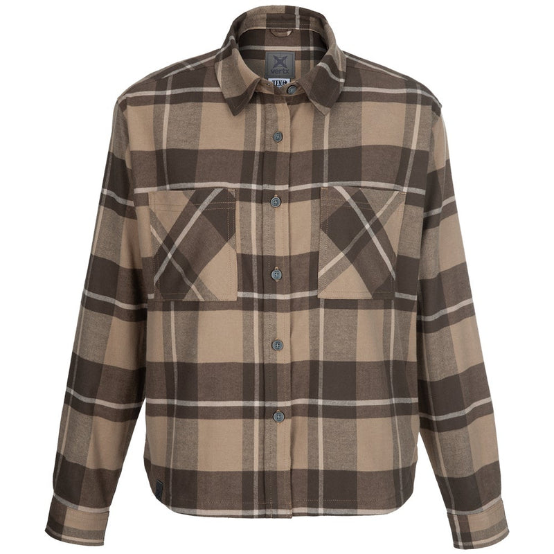 Vertx Lena Womens Stretch LS Flannel | SMOKED TAN PLAID | VTX7038